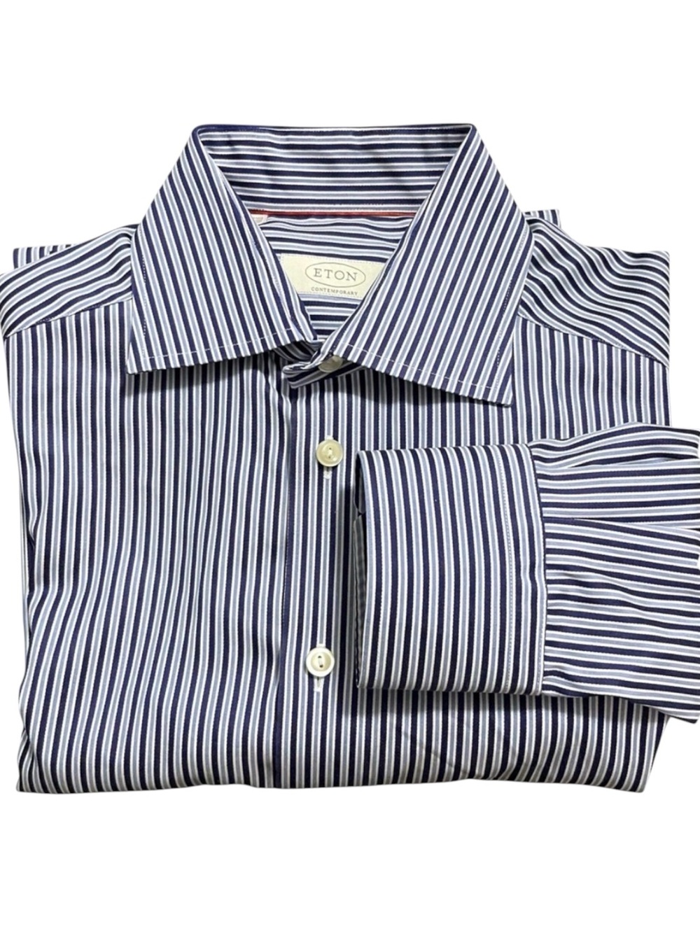 Eton Navy/Light Blue/White Striped Cotton Contemporary Fit Shirt (14.5)